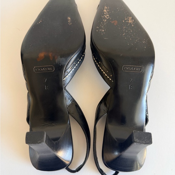 Coach Black Leather Slingback Kitten Heels Size 7 Square Toe - Picture 6 of 8